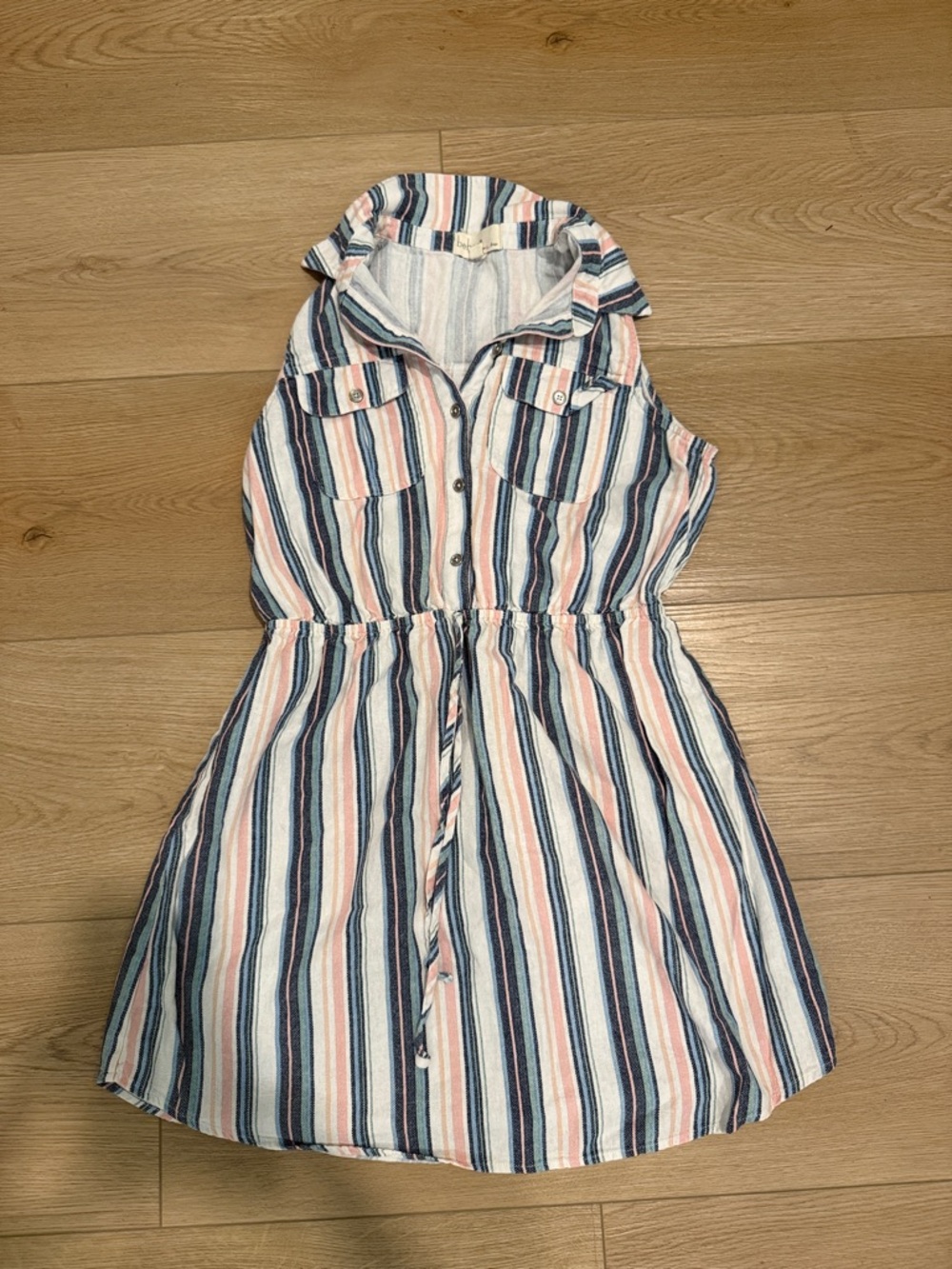 BeBop Navy, Pink & White Striped Sleeveless Shirt Dress